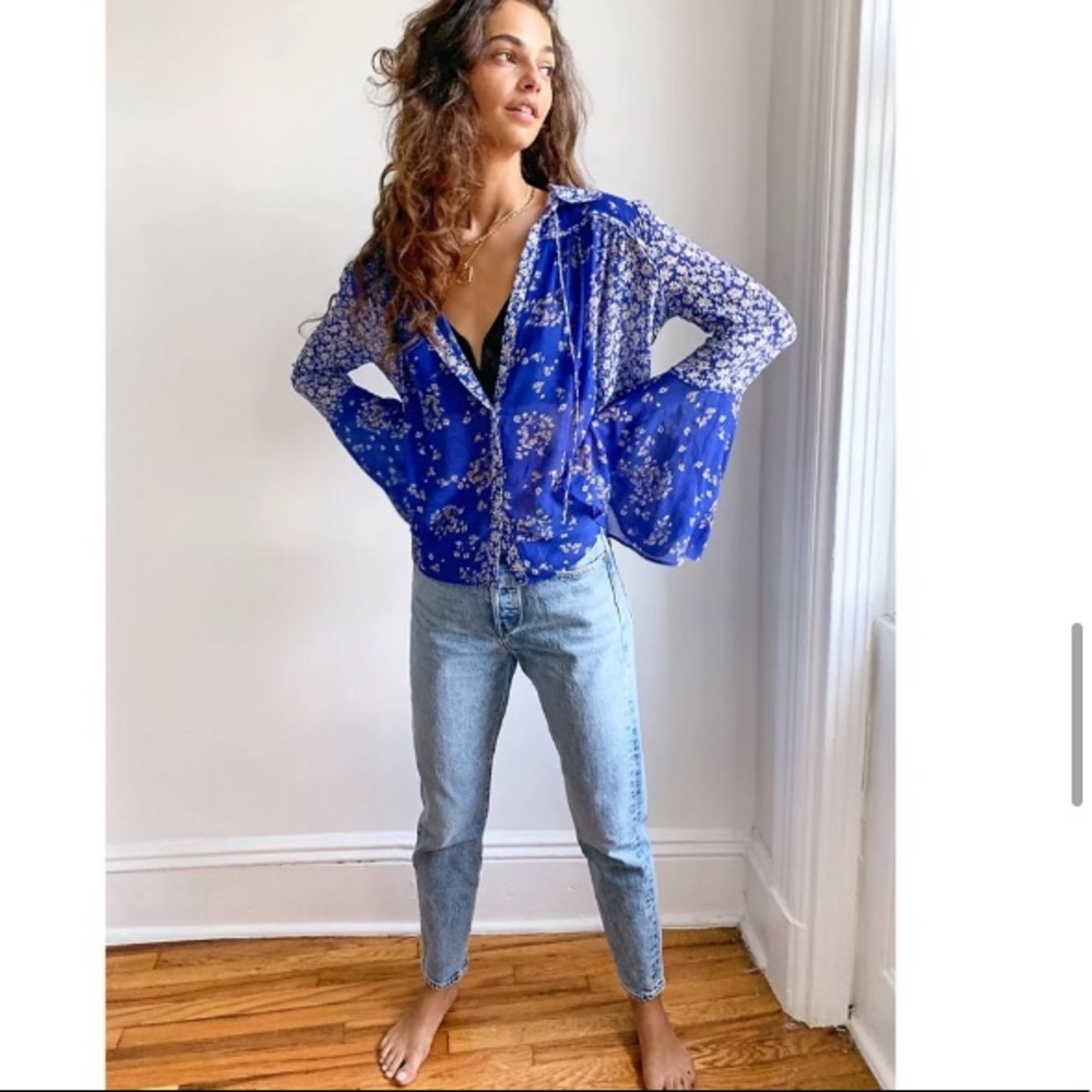COPY - Free People Serena Royal Blue Bell Sleeve Blouse - Picture 4 of 7